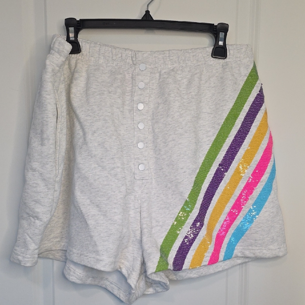QUEEN OF SPARKLES Gray Shorts with Colorful Stripes